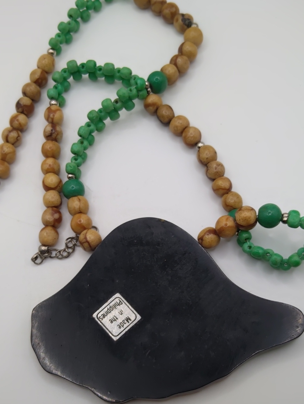 Tiger Coral and Mother Of Pearl Inlay Face Pendant Necklace - Picture 6 of 7